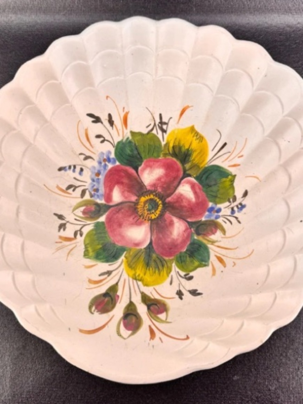 Hand-Painted Floral Ceramic Wall Plate - White with Pink Flower
